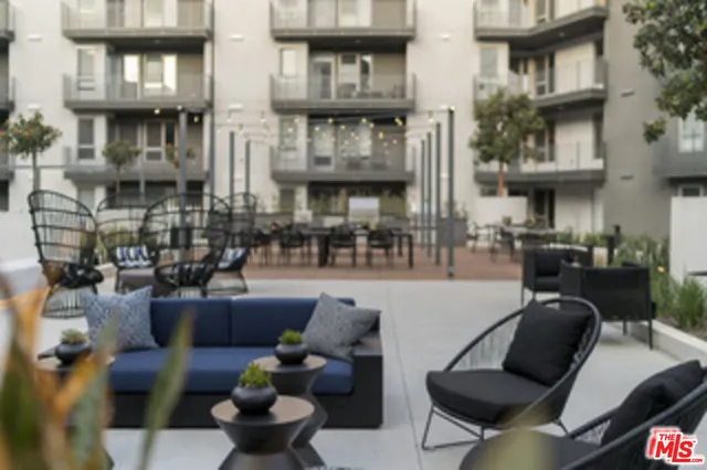 a view of a building with a patio