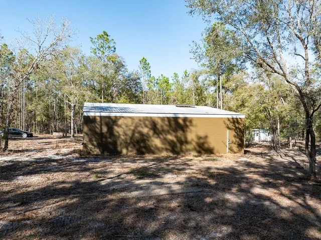 a view of a yard with large tree