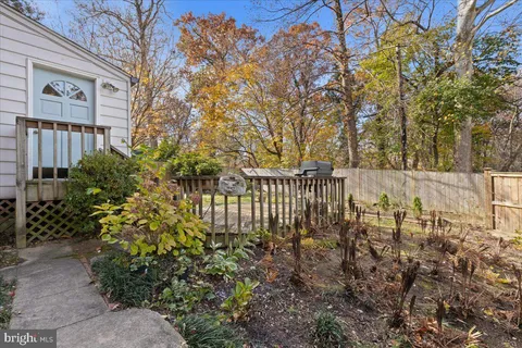 a view of a pathway with a garden