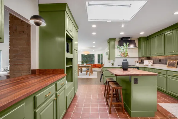 a kitchen with lots of counter top space
