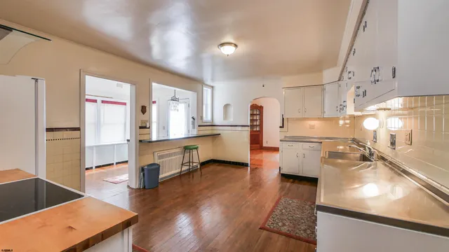 a view of a room with wooden walls