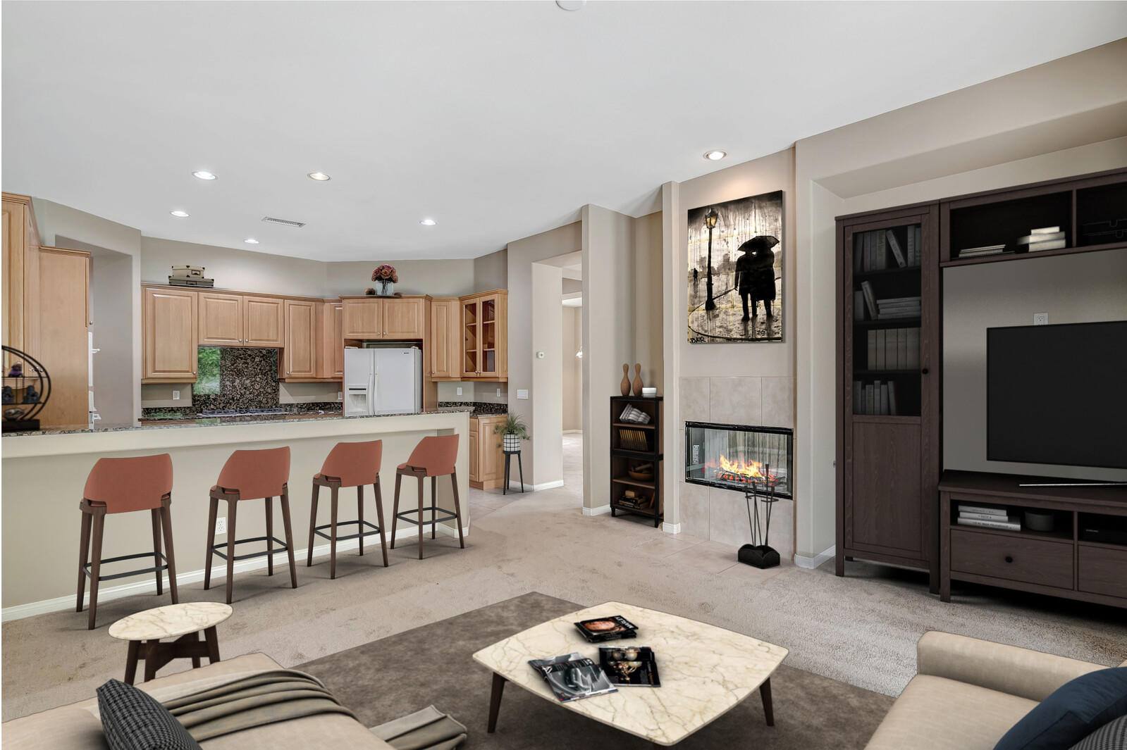 Family room open to the kitchen