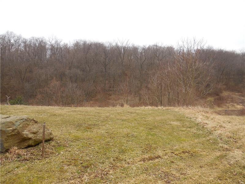 Stake directly in front of stone shows beginning point of this roaming property.  It runs straight back, to the left and up and beyond the woods behind home to left and continues across to the right.