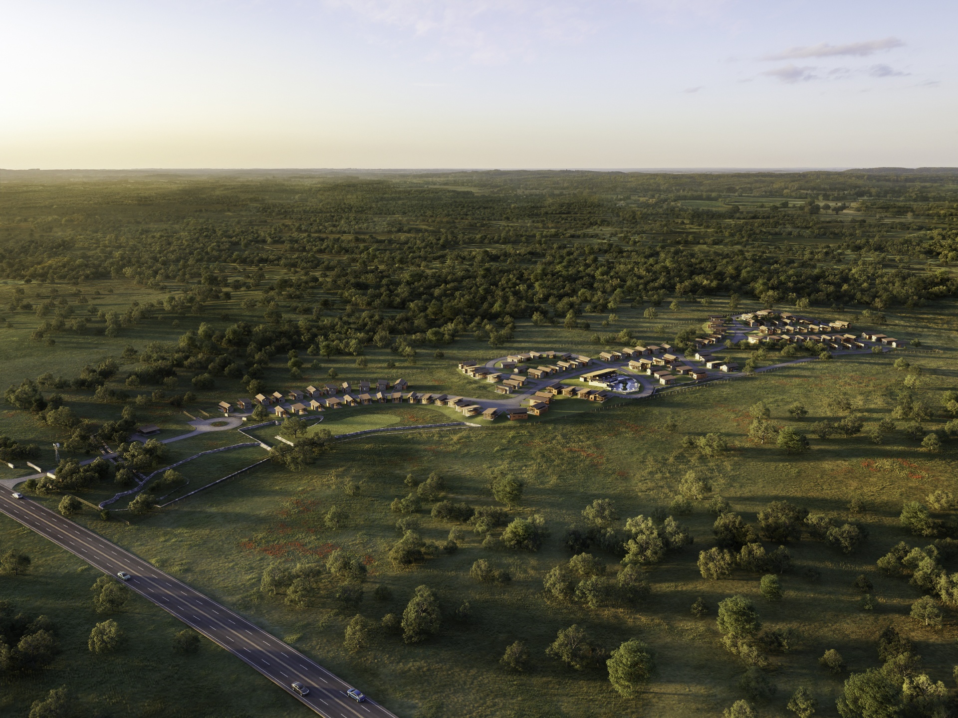 310 Hye Springs Road, Unit 107 Hye, TX 78635 - Photo 20 of 20 Expansive aerial view of Hye Springs Ranch showcasing the thoughtfully planned community surrounded by rolling Hill Country landscapes and native oak trees.