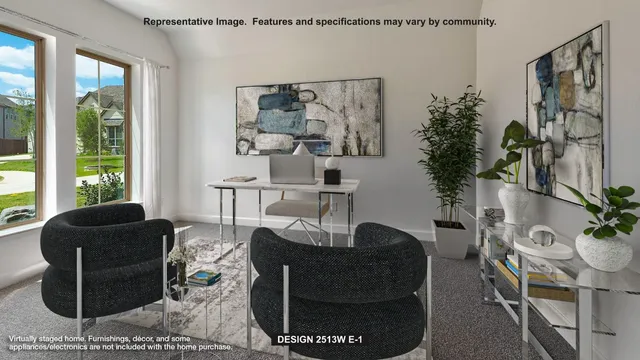 a living room with furniture potted plant and a large window
