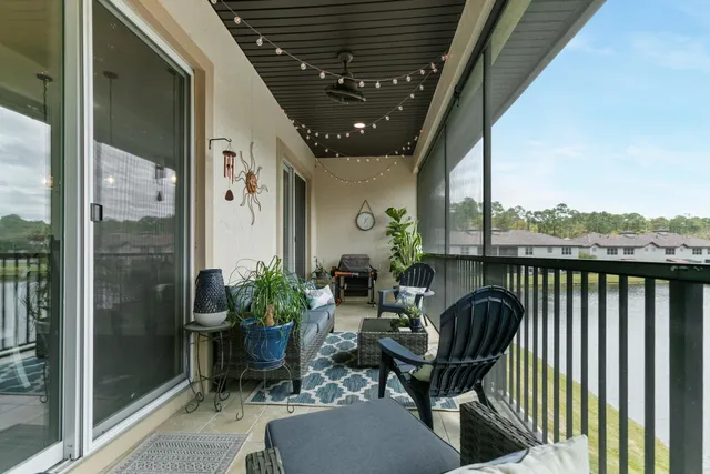 a balcony with furniture