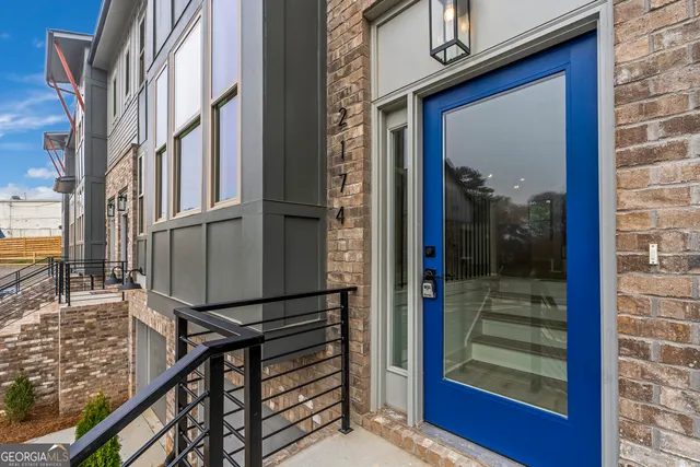 a view of a balcony from a door