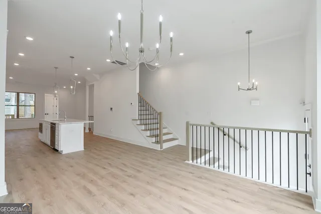 a view of a kitchen and window
