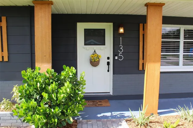 a potted plant sitting in front of a door
