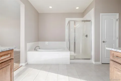 a bathroom with a bathtub and a shower