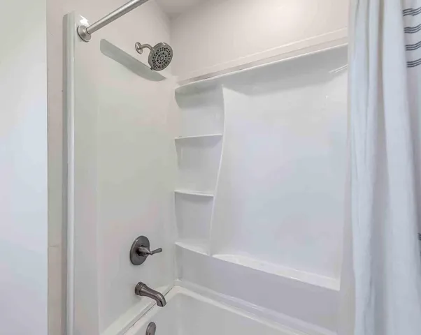 a bathroom with a bathtub and a shower