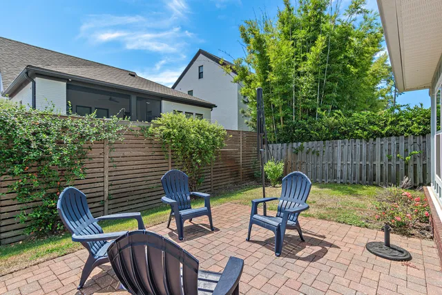 a view of a chairs and table in patio
