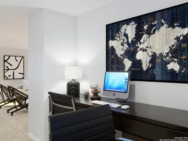 a living room with furniture a flat screen tv and a table