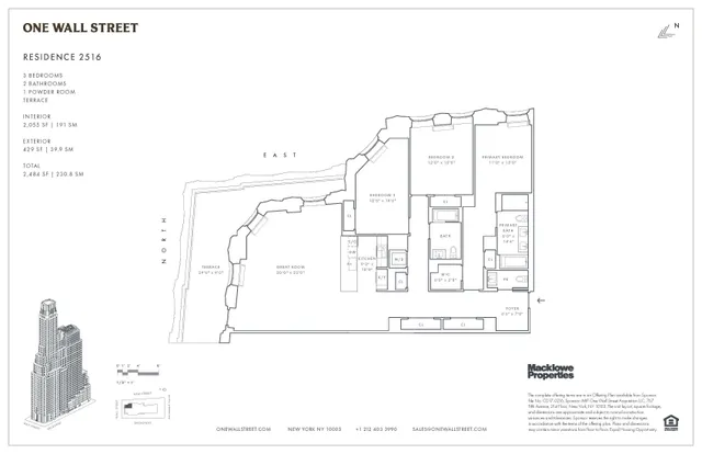 $4,995,000 | 1 Wall Street, Unit 2516 | Financial District