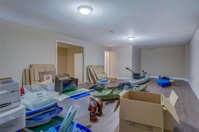 a view of a room with racks on the wall