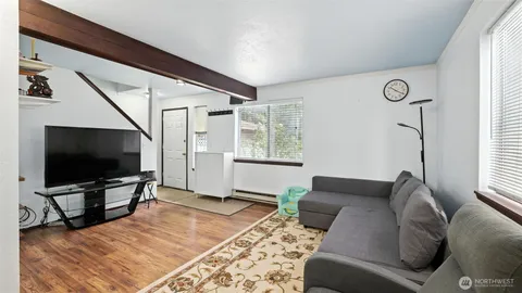 a view of a hallway view with living room