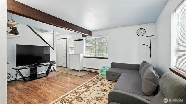 a view of a hallway view with living room