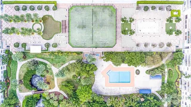 an aerial view of a garden