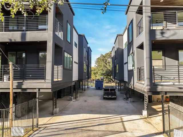 a view of a building with sitting area