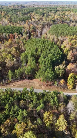 an aerial view of residential house with outdoor space and trees all around