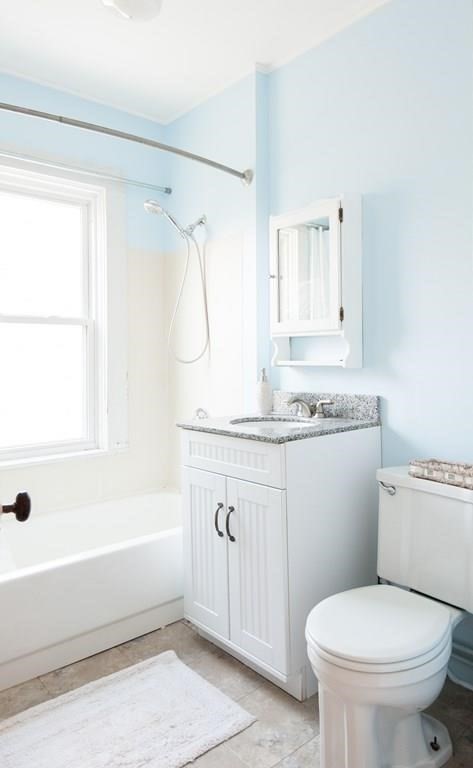 2 Dixfield Street, Unit SF Boston, MA 02127 - Photo 5 of 8 a bathroom with a granite countertop sink a toilet and shower