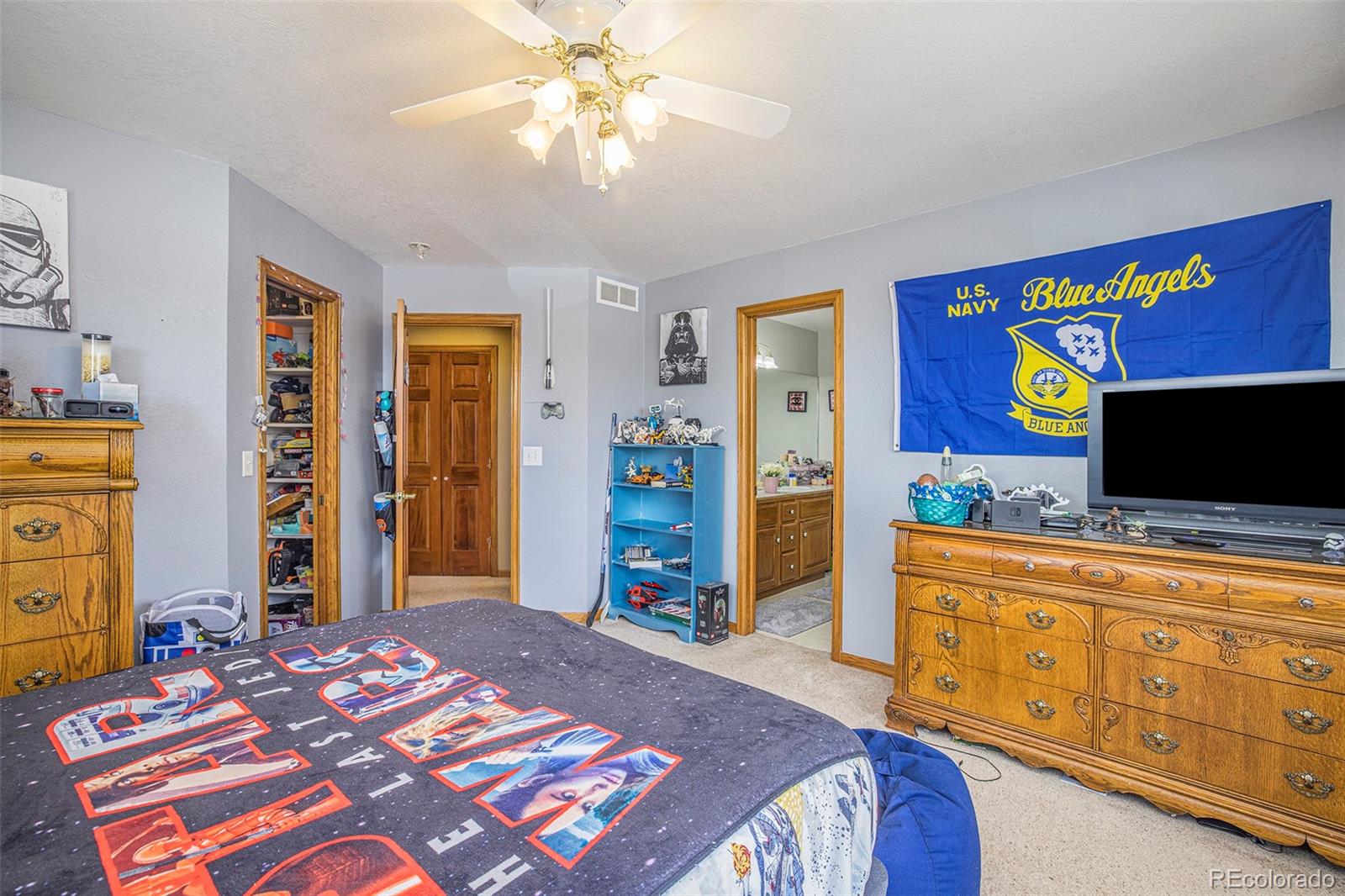 8283 Hygiene Road Longmont, CO 80503 - Photo 25 of 27 a bedroom with a bed and a flat tv screen on dresser