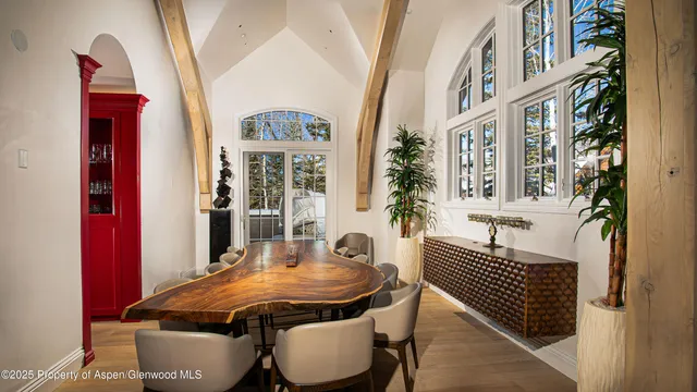 a bedroom with a bed and a fireplace