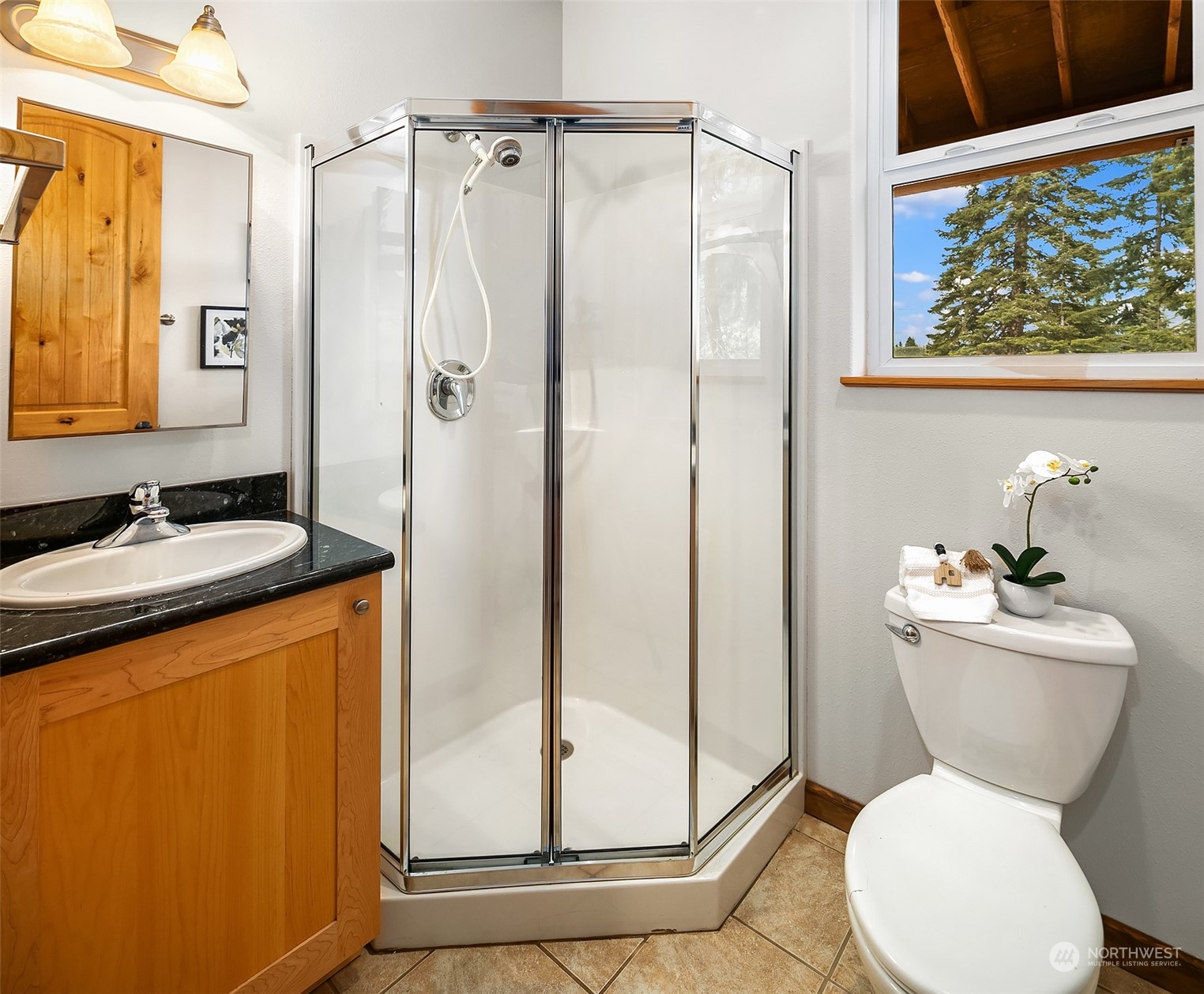 111 Chandler Road Cle Elum, WA 98922 - Photo 21 of 36 a bathroom with a granite countertop toilet sink and shower