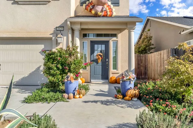 front view of a house with an outdoor space