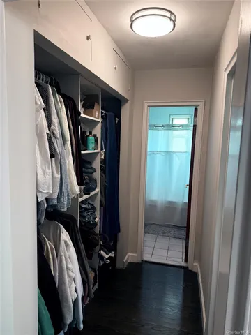 a view of walk in closet with clothes and shoes