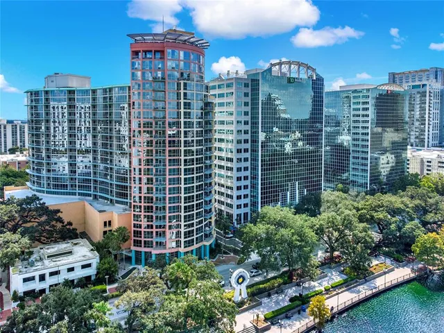 a view of a city with tall buildings