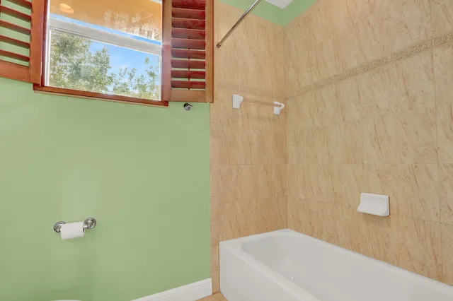 a bathroom with a bathtub