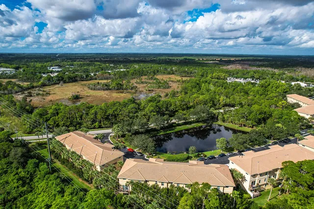 a view of a lake with a building in the back