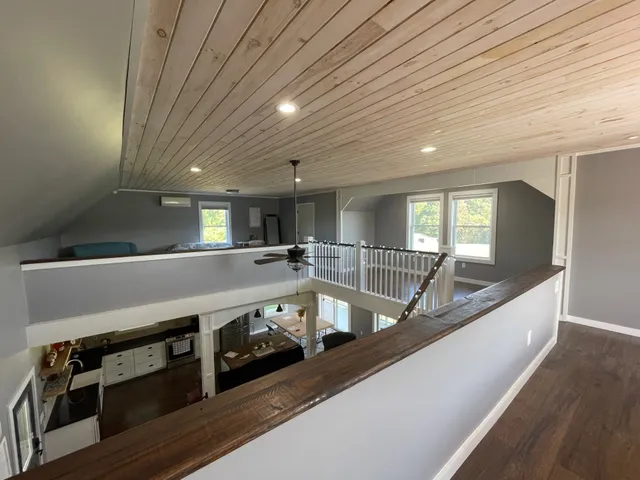 a large room with wooden floor