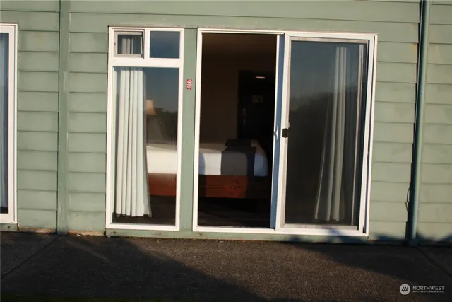 a view of a door house with a door