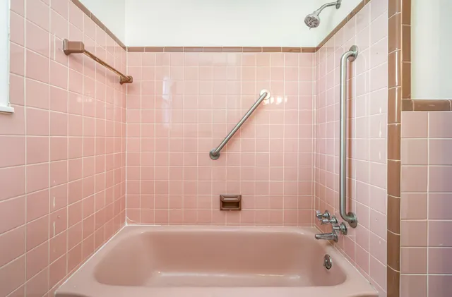 a bathroom with a bathtub