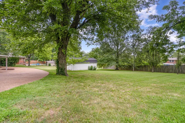 a view of a trees and basketball court