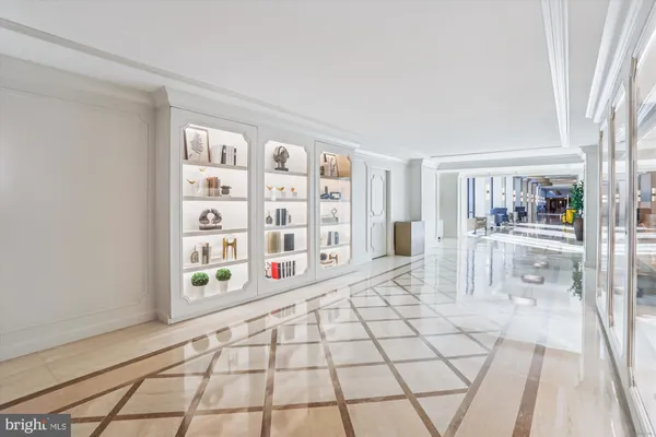 a view of a building with sitting area