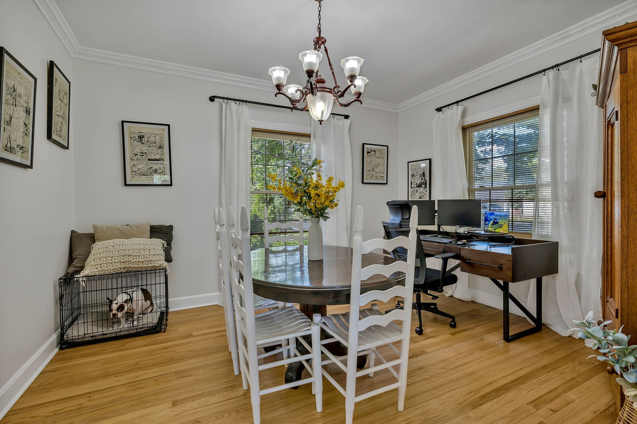 301 Cullum Street Carthage, TN 37030 - Photo 15 of 42 a workspace with wooden floor and a chandelier