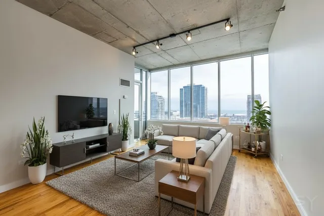 a living room with furniture and a flat screen tv