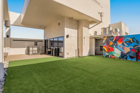 a front view of building with an outdoor space