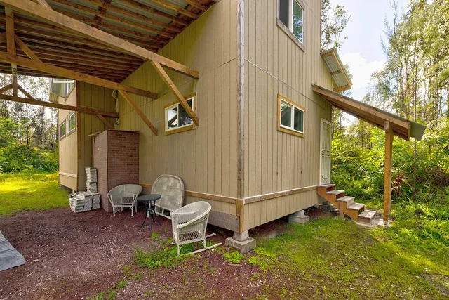 a building outdoor space with seating space