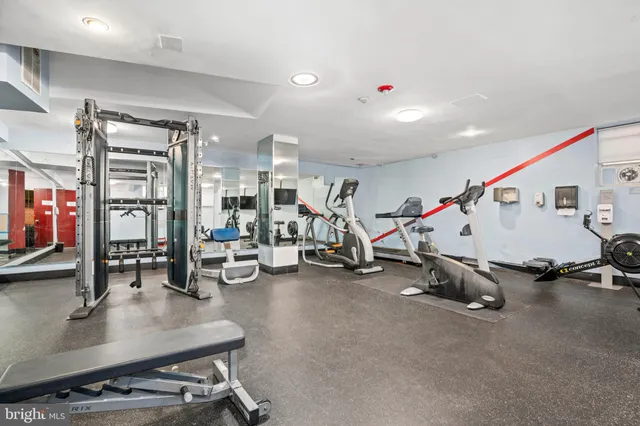 a view of a room with gym equipment