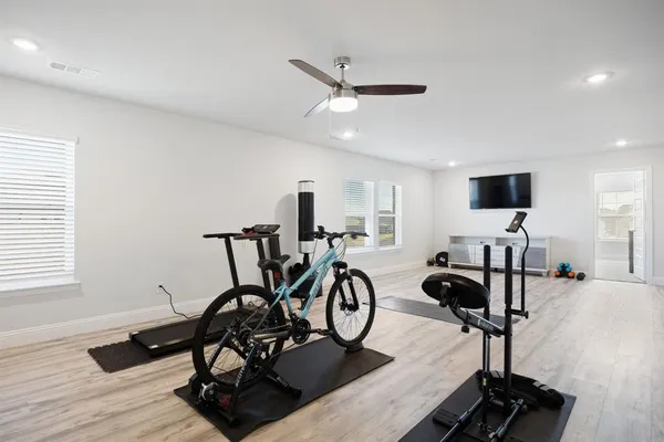 a view of a room with gym equipment