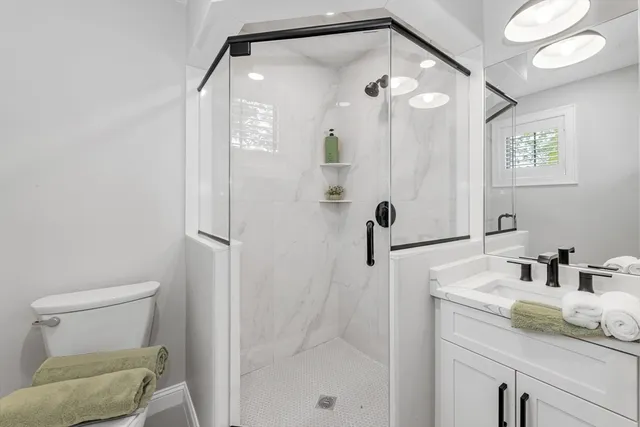 a bathroom with a sink a toilet and a mirror