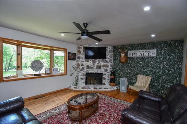 a living room with furniture and a window