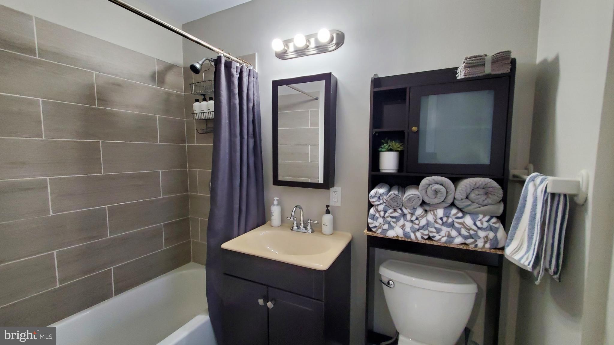 244 South Exeter Street, Unit 3 Baltimore, MD 21202 - Photo 5 of 18 a bathroom with a granite countertop sink and a mirror