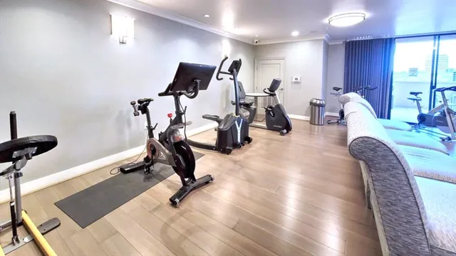 a view of a room with gym equipment