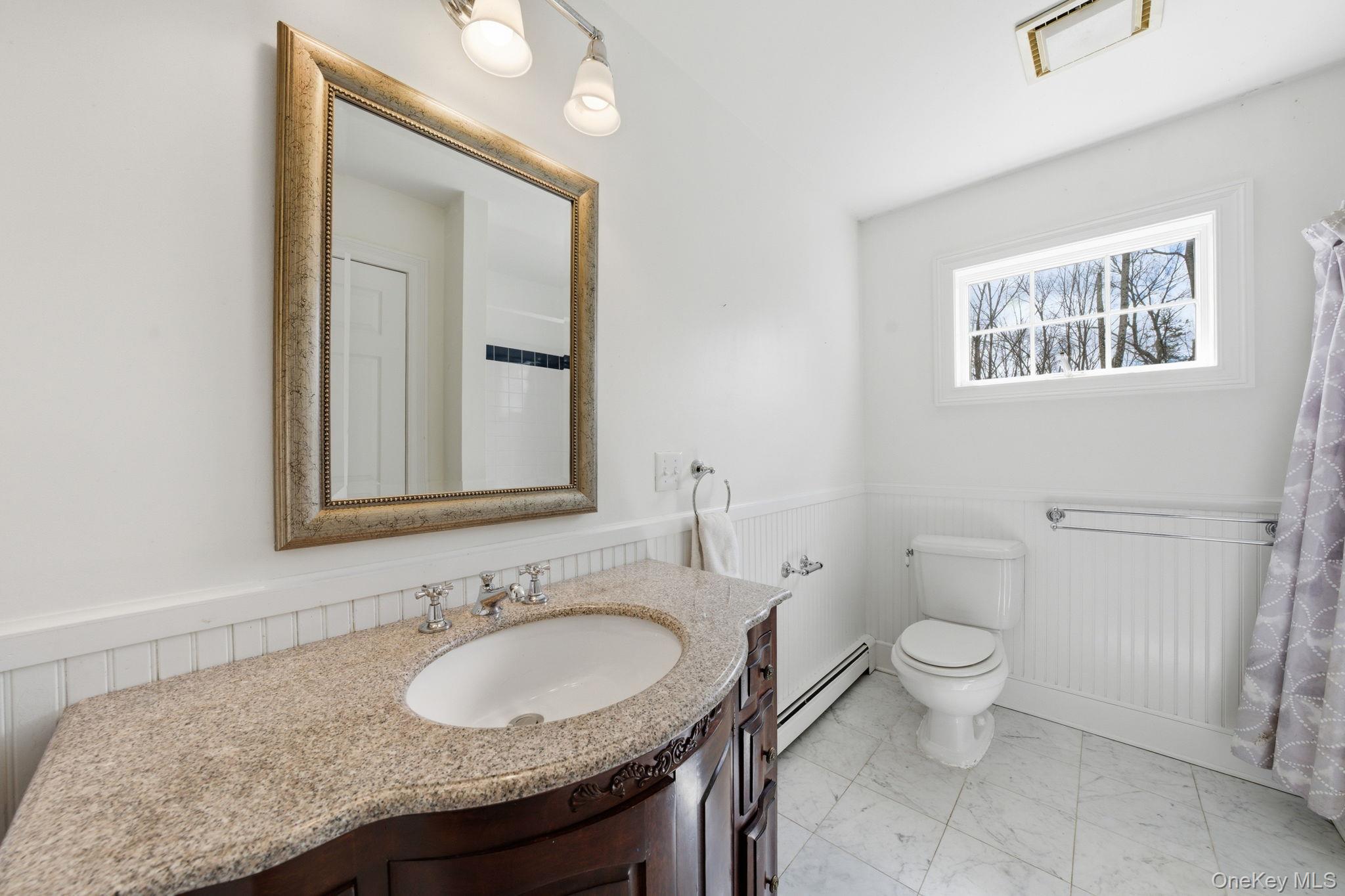 83 Onderdonk Road Warwick, NY 10990 - Photo 24 of 40 a bathroom with a granite countertop sink and a toilet