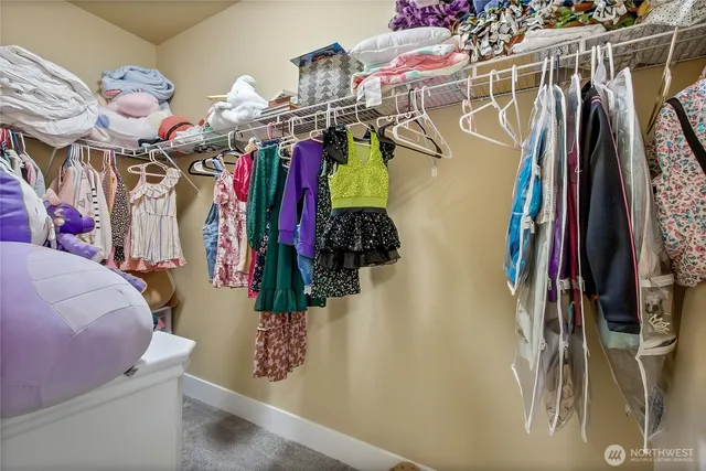 a view of walk in closet with clothes